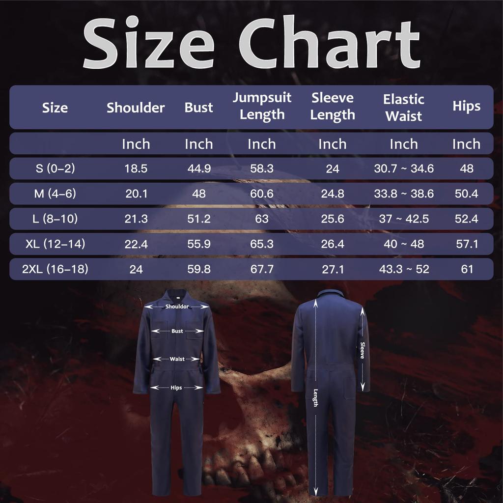 P-jsmen Michael Myers Costume Horror Killer Blue Work Clothes Comfort Cosplay Halloween Jumpsuit for Adult High Quality
