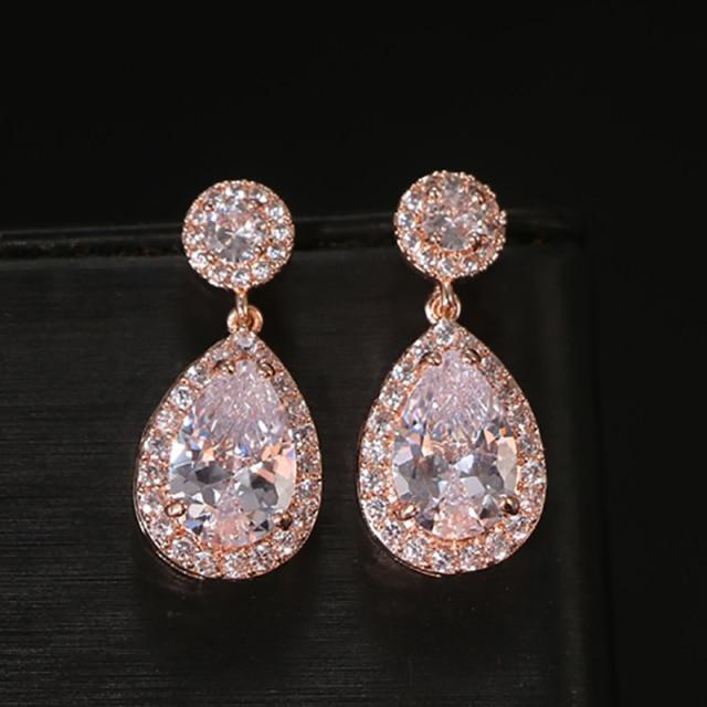 Charm White/Rose/Yellow Gold Color Drop Water Long Earrings Clear Crystal Nail Drop Earings Women Dazzling Wedding Gift