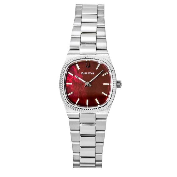 BULOVA Женские часы Super Seville из нержавеющей стали с красным циферблатом из перламутра, кварцевые, 96L354