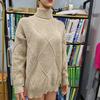 Модный длинный рукав однотонный свитер с высоким воротом женский осенне-зимний толстый теплый вязаный свитер женский повседневный винтажный свободный трикотаж 25145