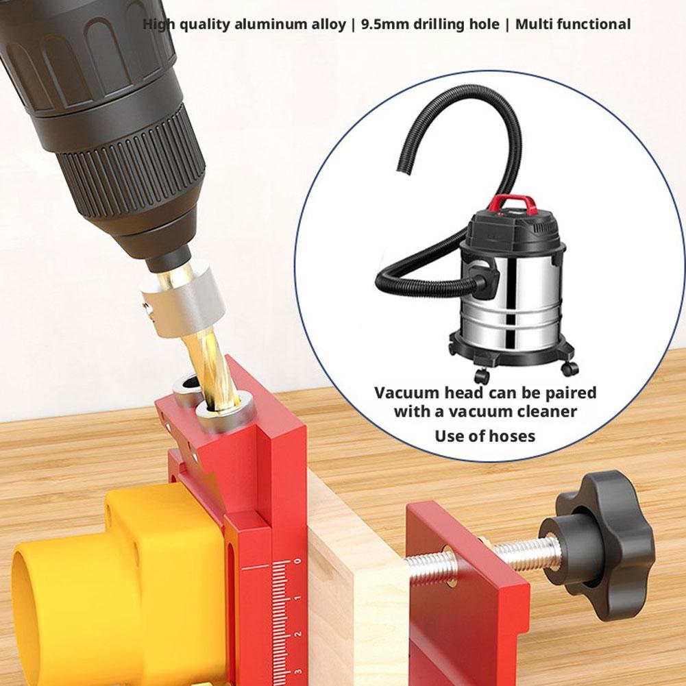 Woodworking Adjustable Slanted Hole Punching Locator Wooden Drilling Guide Fixture with Slag Discharge and Dust Suction Head