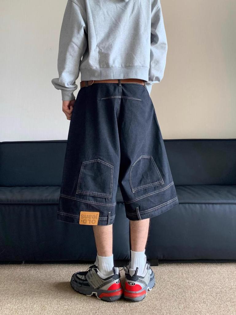 Men's Punk Style Reversible Upside Down Jeans - Loose Straight Leg Mid-Length Pants