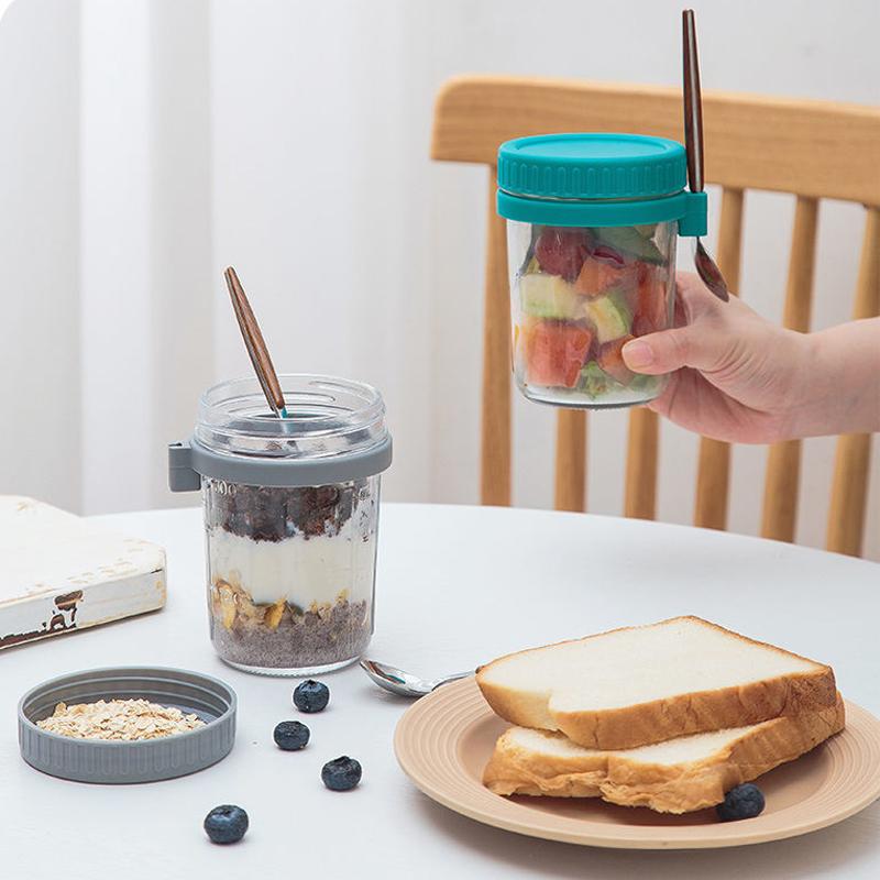 Ночной контейнер для овса с крышкой и ложкой, переносной стаканчик для завтрака, овсянки, хлопьев, орехов, йогурта, 350 мл, фруктовый салат, коробка для хранения продуктов