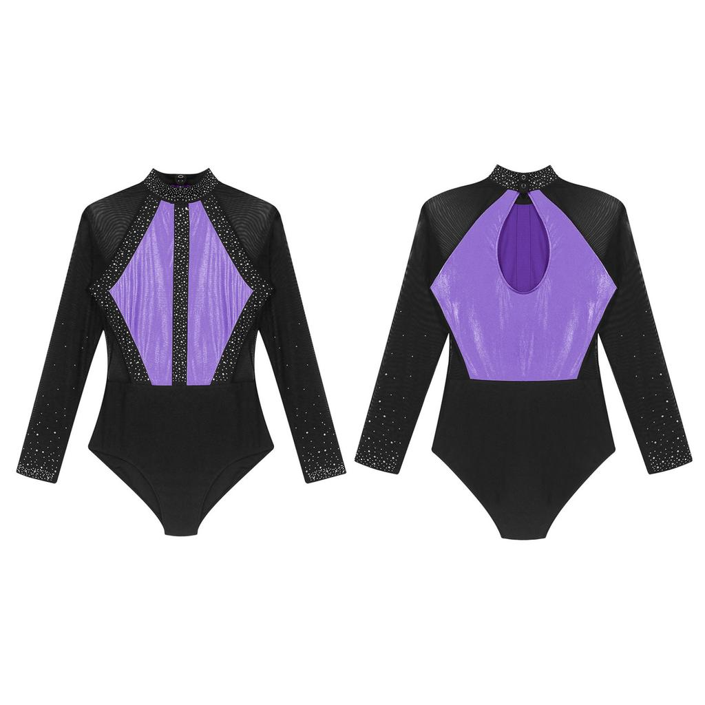 Для женщин сверкающие стразы латинский комбинезон для соревнований по гимнастике балет с длинными рукавами сетчатый боди нарядное платье для катания на коньках
