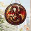 Window Hanging Pendant with Lanyard Realistic Dragon Printing Round Shape Sun Catcher Home Office Garden Decoration Panel Pendant