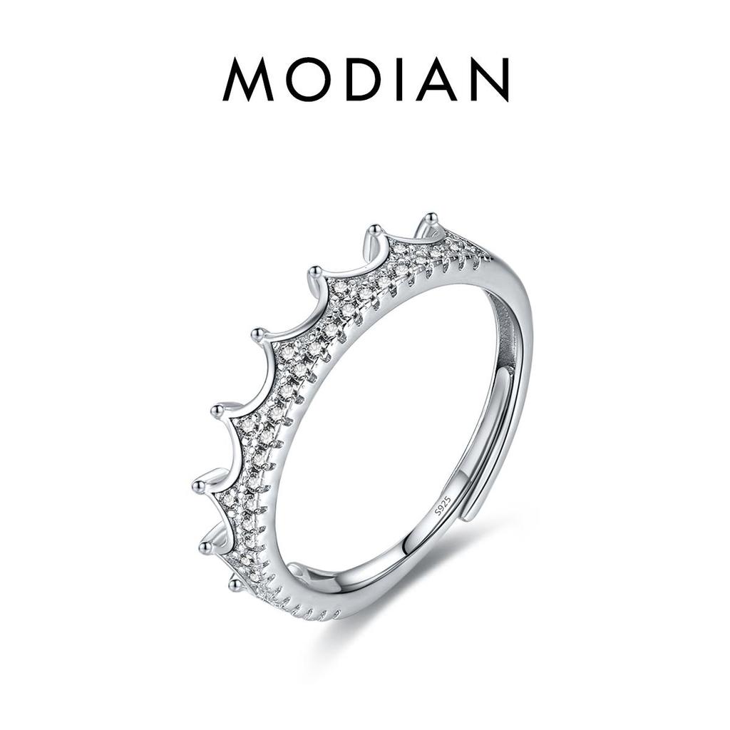 MODIAN Серебряное кольцо 925 пробы с прозрачным цирконием, модное, в виде короны, открытого размера, регулируемое, для женщин, свадебное, statement, тонкое ювелирное изделие, подарки