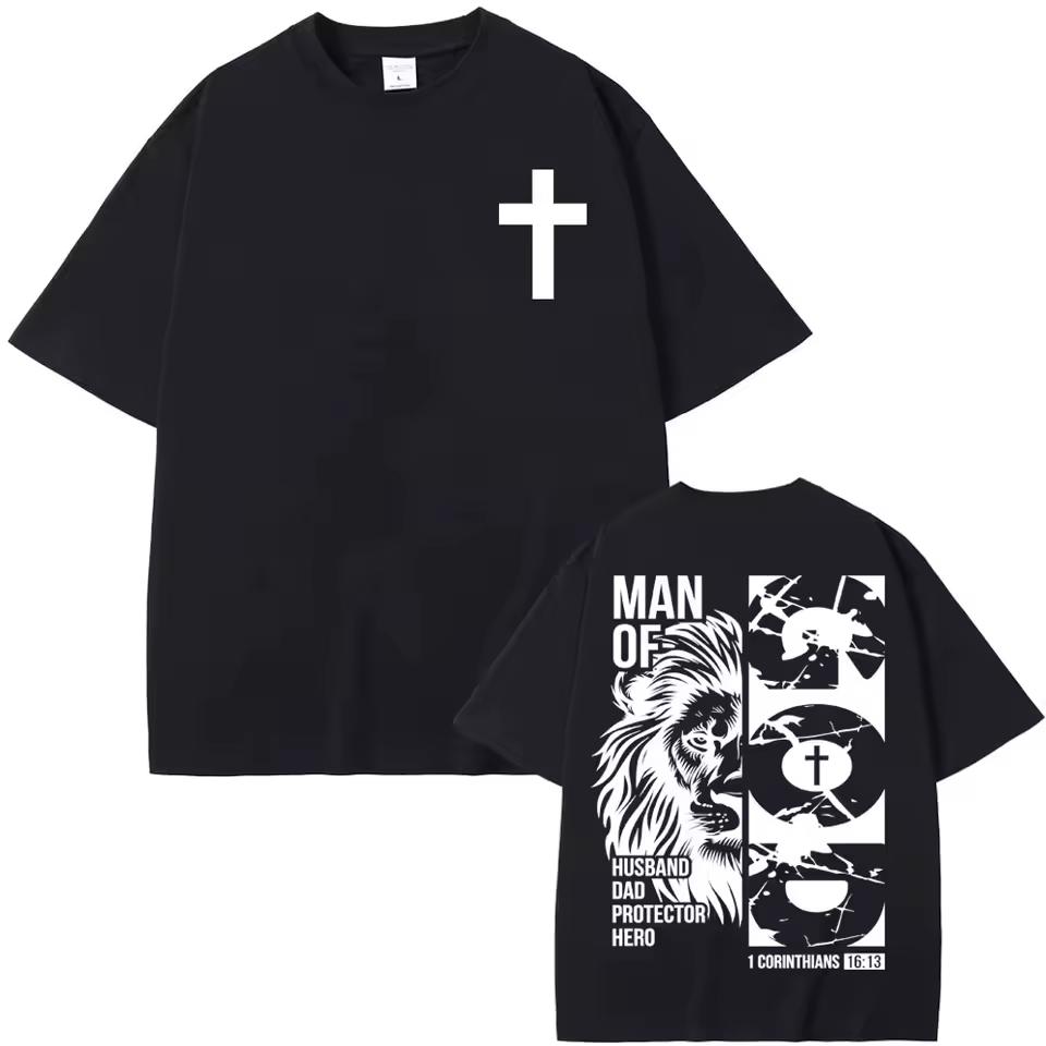 Man of God Aesthetic Christian Lion Graphic T shirts Men's Women Harajuku Y2k Vintage T shirt Casual High Quality Cotton T shirt
