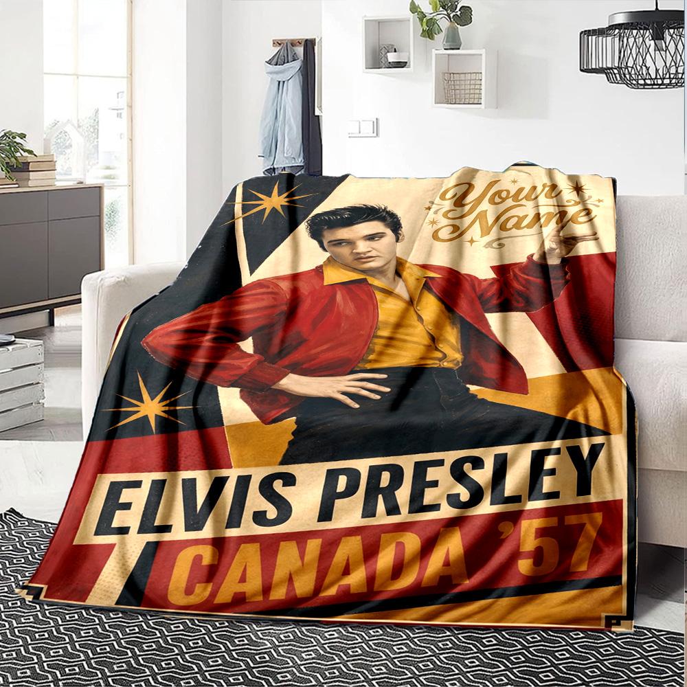 Elvis Presley Customize Your Name Blanket Throw Customizable Blanket Ultra-Soft Perfect for Office Office Chair Picnics Bed Ideal for All Seasons