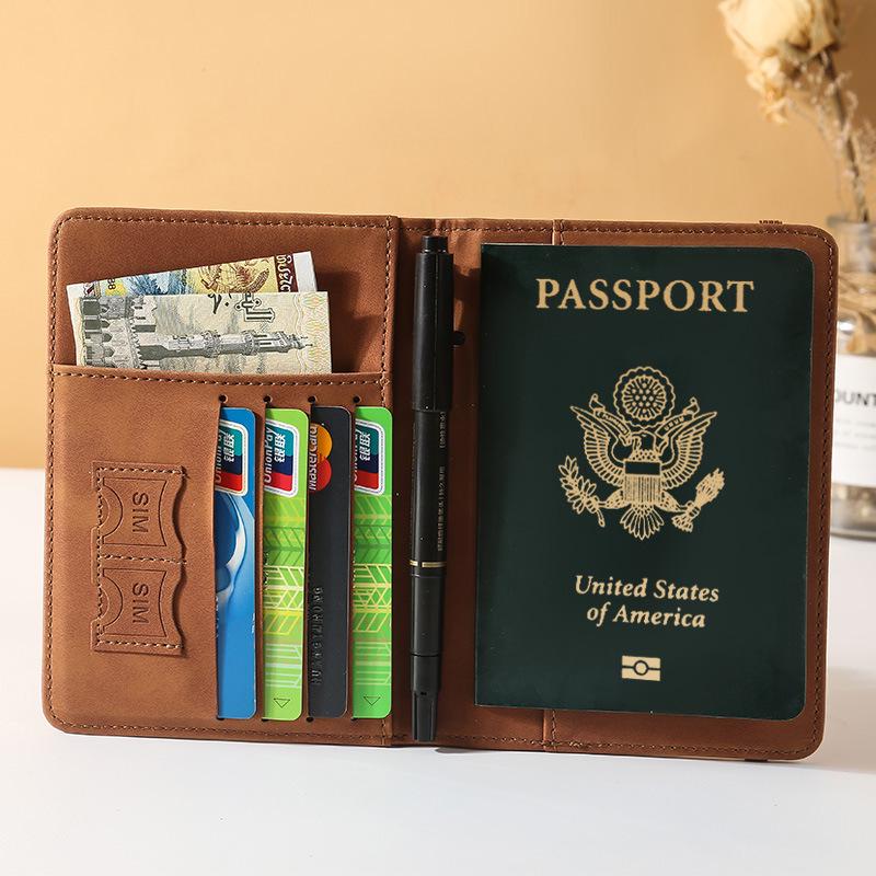 В наличии Многофункциональный RFID-держатель для паспорта с отделением для ручки и слотами для карт