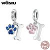 WOSTU Подвеска из стерлингового серебра 925 пробы в виде собачьей лапы и кости, подходит для самостоятельного изготовления браслета или браслета, синие циркониевые подвески в виде лапы, ювелирные изделия