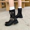 Fashion New Belt Buckle Height Increasing Knight Mid-calf Boots Autumn Winter Women Retro British Style Thick Soled Short Boots Size 43