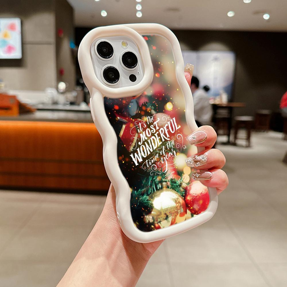 Мягкий чехол для телефона Macaron Big Wave для iPhone 11 12 13 14 15 Samsung A14 A24 A53 A54 A55 Xiaomi Redmi Note 13 12C, чехол A1 с Рождеством и Новым годом, арт