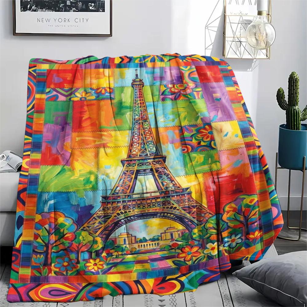 Paris Eiffel Tower Print Flannel Blanket, High quality Comfortable for All Seasons, Home Decor, Warmth and Comfort, Perfect for Christmas Gifts82