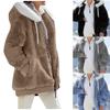 Осеннее женское пальто, женская одежда, модная повседневная флисовая куртка с капюшоном на молнии, однотонные женские пальто