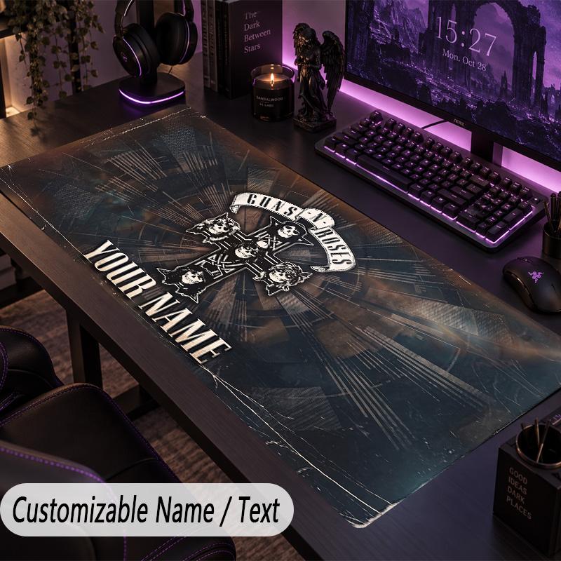 Large Mouse PadGuns N’ Roses Custom Name Text Personalized Desk Mat Non Slip Gaming Pad