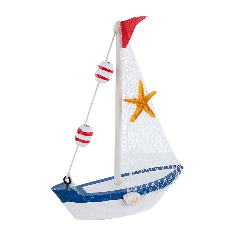 Wood Sailing Boat Model Mediterranean Style Miniature Boat Figurine  Office Room Livingroom