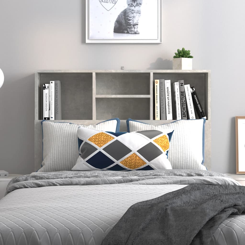 Bed Headboard with Shelves Concrete Grey 100 x 19 x 103.5 cm