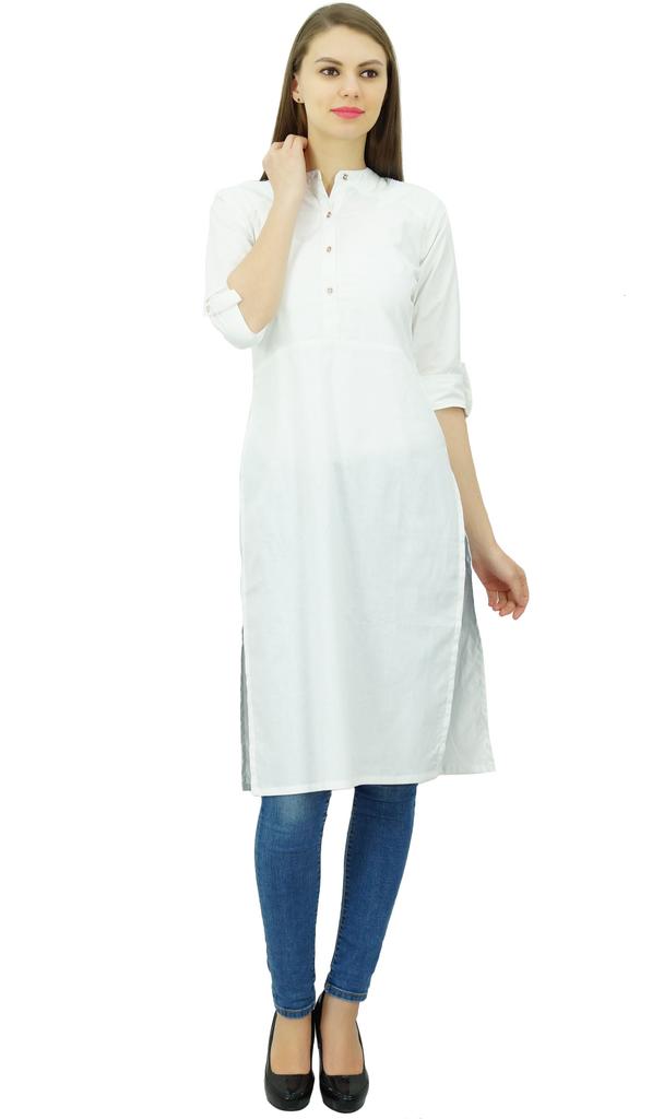 Phagun Cotton Plain Kurti Tunic Mandarin Collar Ethnic Casual Kurta Blouse