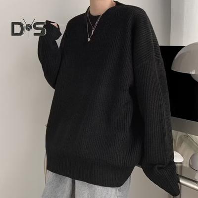 Осенне-весенний свитер с круглым вырезом, свободный, однотонный, с длинными рукавами, трикотажный пуловер, эластичный, повседневный, средней длины, теплый свитер