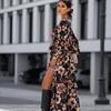 Модное женское длинное платье с цветочным принтом и рукавами-фонариками, повседневное платье с v-образным вырезом и высокой талией, женское винтажное свободное платье с леопардовым принтом 26347