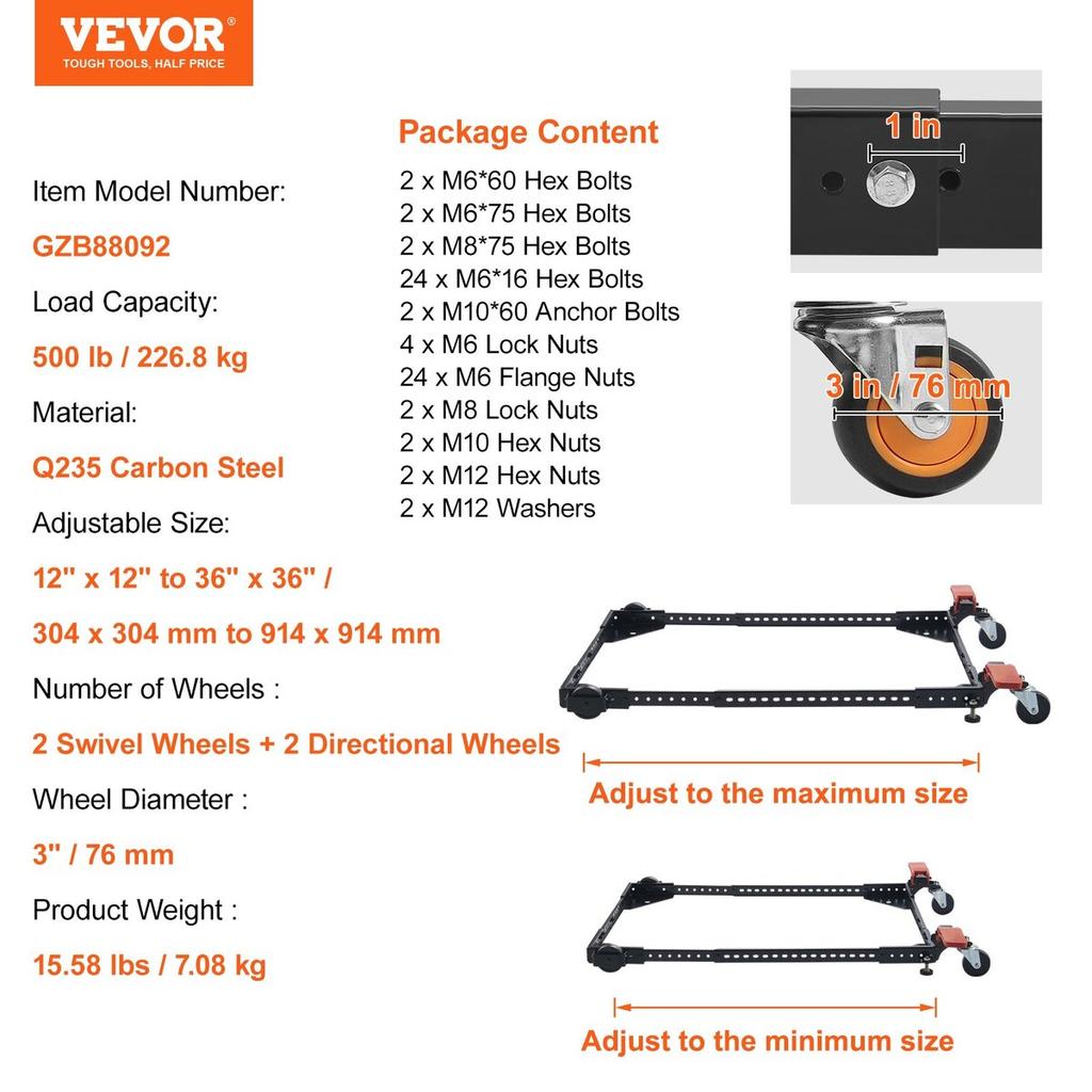 Mobile Base Heavy Duty Universal Stand 500 lbs Capacity For Tools Machines