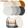 8Pcs Drink Coasters with Holder,Absorbent Cotton Coaster Set 11cm Woven Coasters Drinks Coffee Minimalist Cup for Home Bar Decor