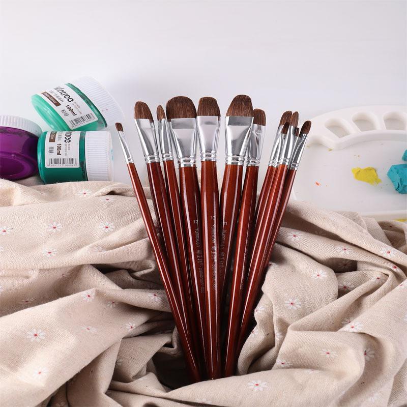 12Pcs/Set High-Grade Weasel Hair Oil Painting Brush Hazel Shap Row Pen Long Birch Rod Acrylic Drawing Art Supplies Artist Supply