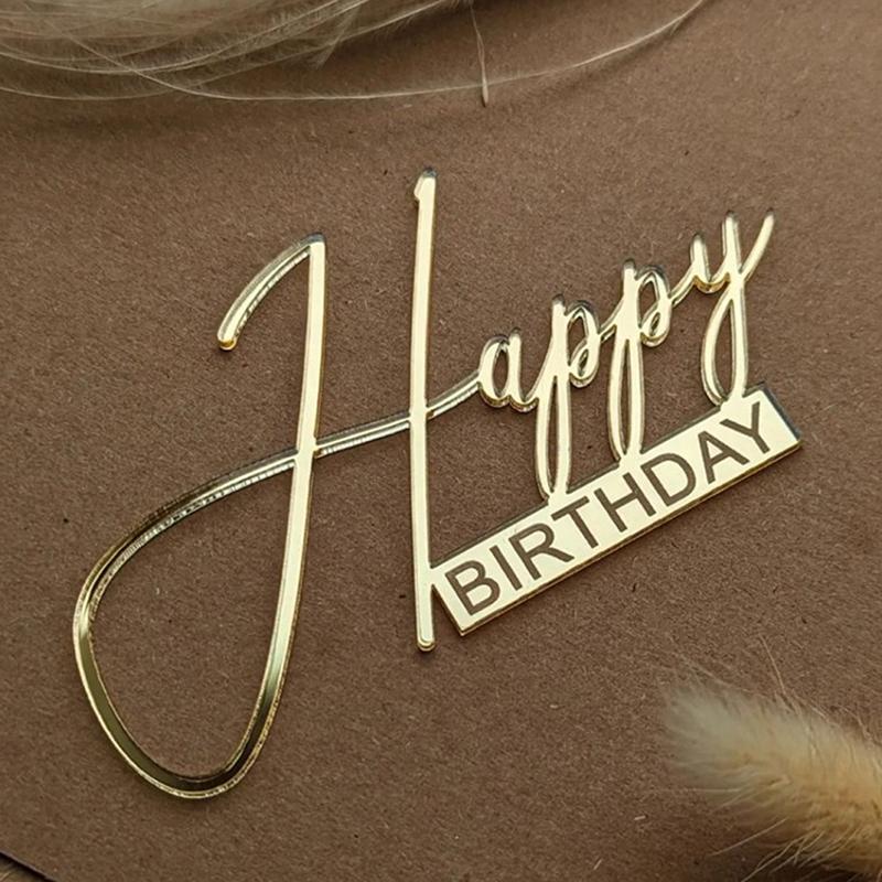 Happy Birthday Cake Topper Plastic Gold Mirror Cupcake Topper For Kids Birthday Party Cake Dessert Decorations Baby Shower Decor