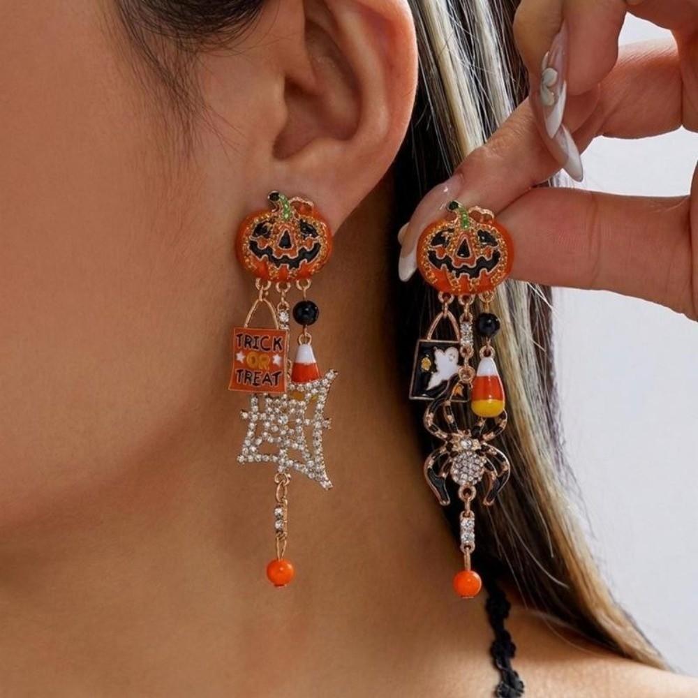 Long Tassel Design Drop Earrings Dripping Oil Effect Pumpkin Earrings Halloween Earrings For Women