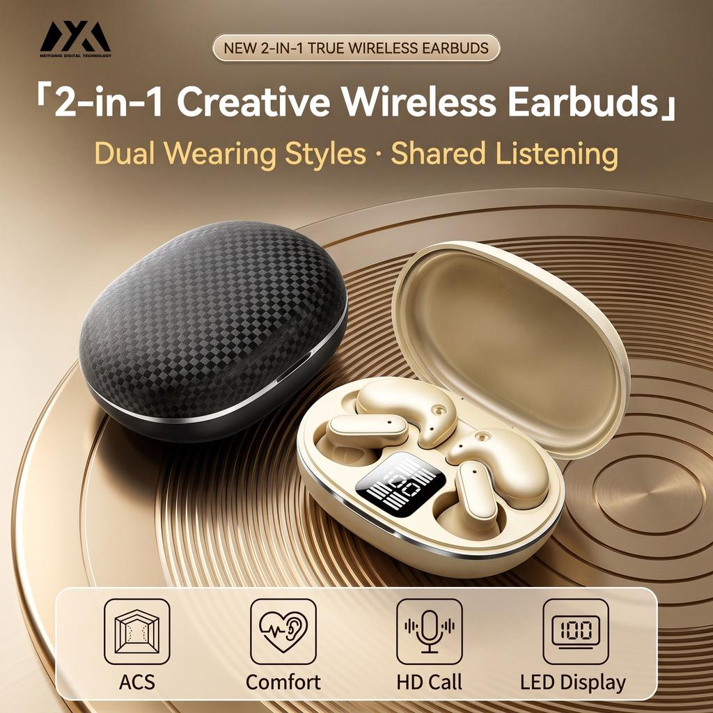 KK0 2-in-1 Creative Wireless Earbuds Dual Wearing Styles LED Power Display ACS Audio Bluetooth EarphonesGood product
