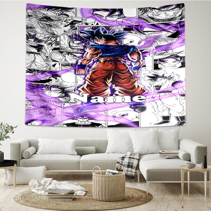 Custom Name Dragon Ball Print Tapestry, Backdrop, Easy Setup, Ideal for Bedroom, Office & Living Room, with Aesthetic Wall Hanging Decor.