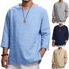 Men's Long Sleeve V-neck Cotton Linen Loose Shirt
