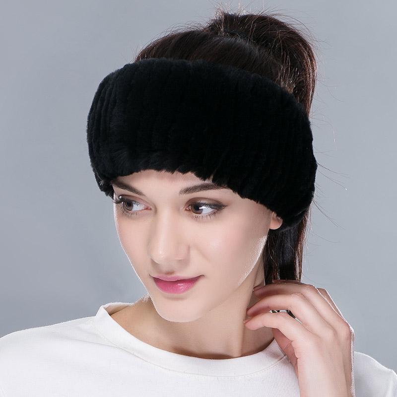 SOMALER Winter Real Rabbit Fur Headband for Women Knitted Rex Rabbit Fur Head Wrap Womens Ear-warmer