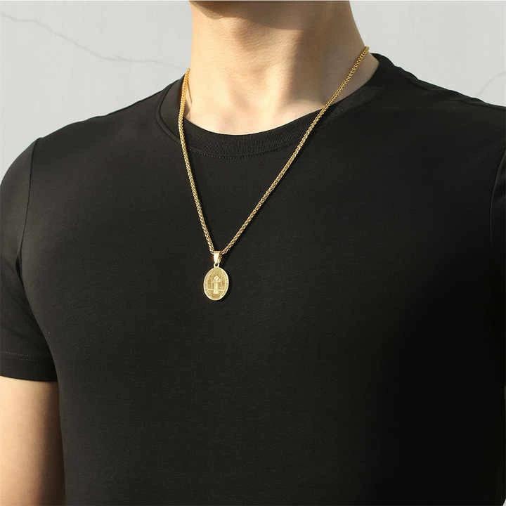 Stainless Steel St. Benedict Ellipse Pendant Vintage Medal Necklace for Men