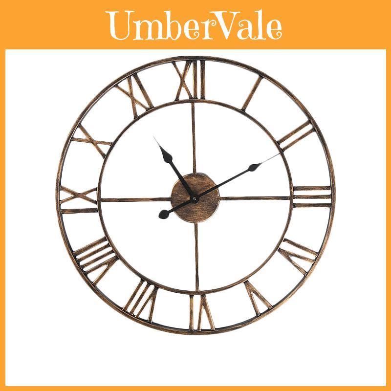 Unique Wall Decoration Metal Antique Rust Clock With Cut-out Roman Numerals