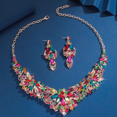 3 шт. Женский свадебный сезон, модный роскошный комплект украшений в виде цветка, ожерелья и серег, подходящий для свадебных вечеринок и праздничных подарков