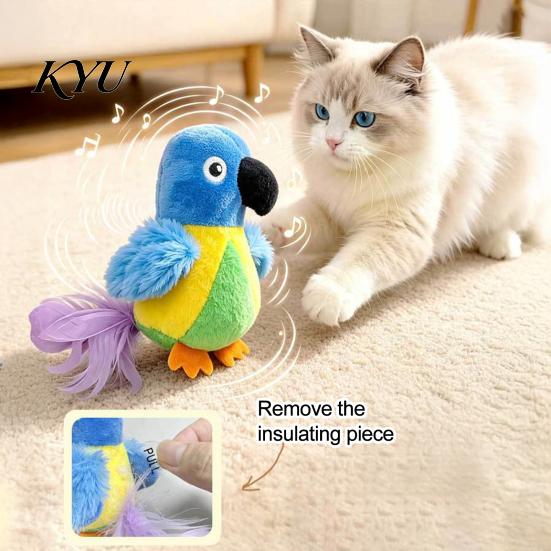 Stress Relief Toys for Cats Chirping Bird Cat Toy, Interactive Plush Parrot Soft Stuffed Engaging Kitten Play Accessories Pounce Toy Indoor