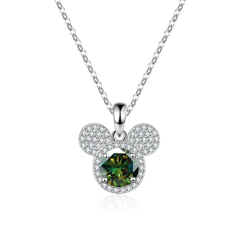 Bague Ringen Кулон из стерлингового серебра S925, 1 карат, муассанит, бриллиант, ожерелье, женская мода, роскошные украшения, голова мыши Микки
