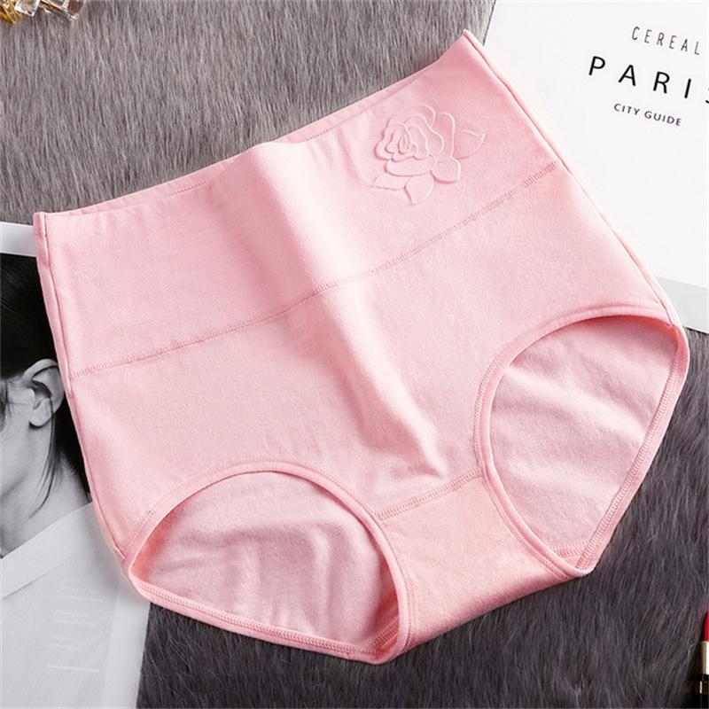 Panties Cotton Women Large Size Elastic Soft Ladies Underwear Breathable Sexy Embossed High Waist Briefs