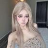 KuKu Princess Milk Tea Grey Middle Part Lace Wig - Women's Long Straight Hair Wig