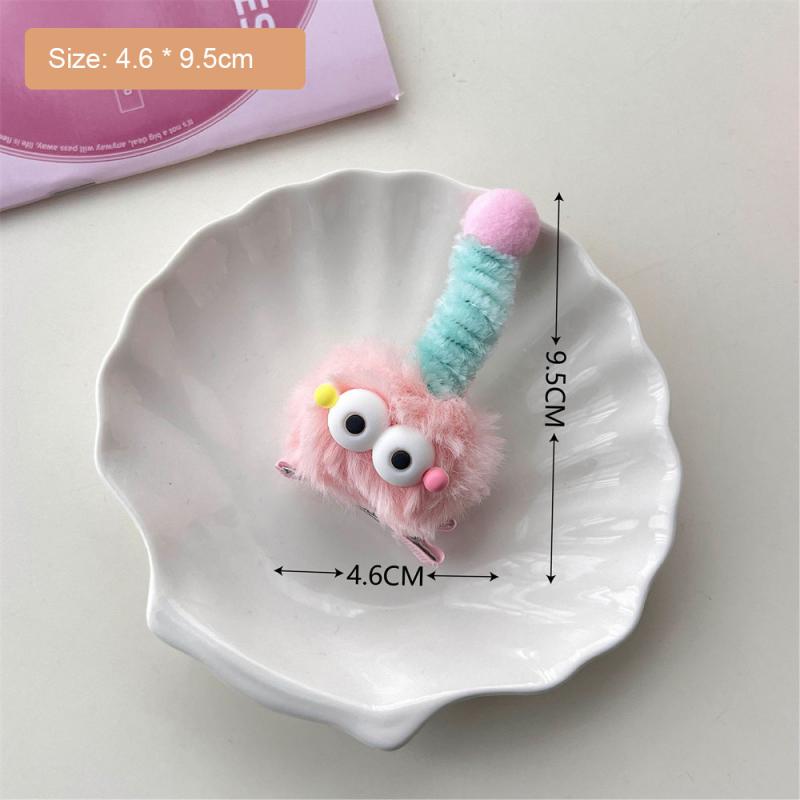 Cartoon Big Eyes Plush Ball Hairpins for Women Girls Funny Rainbow Color Ugly Doll Bangs Side Duck Bill Clips Barrettes Headwear