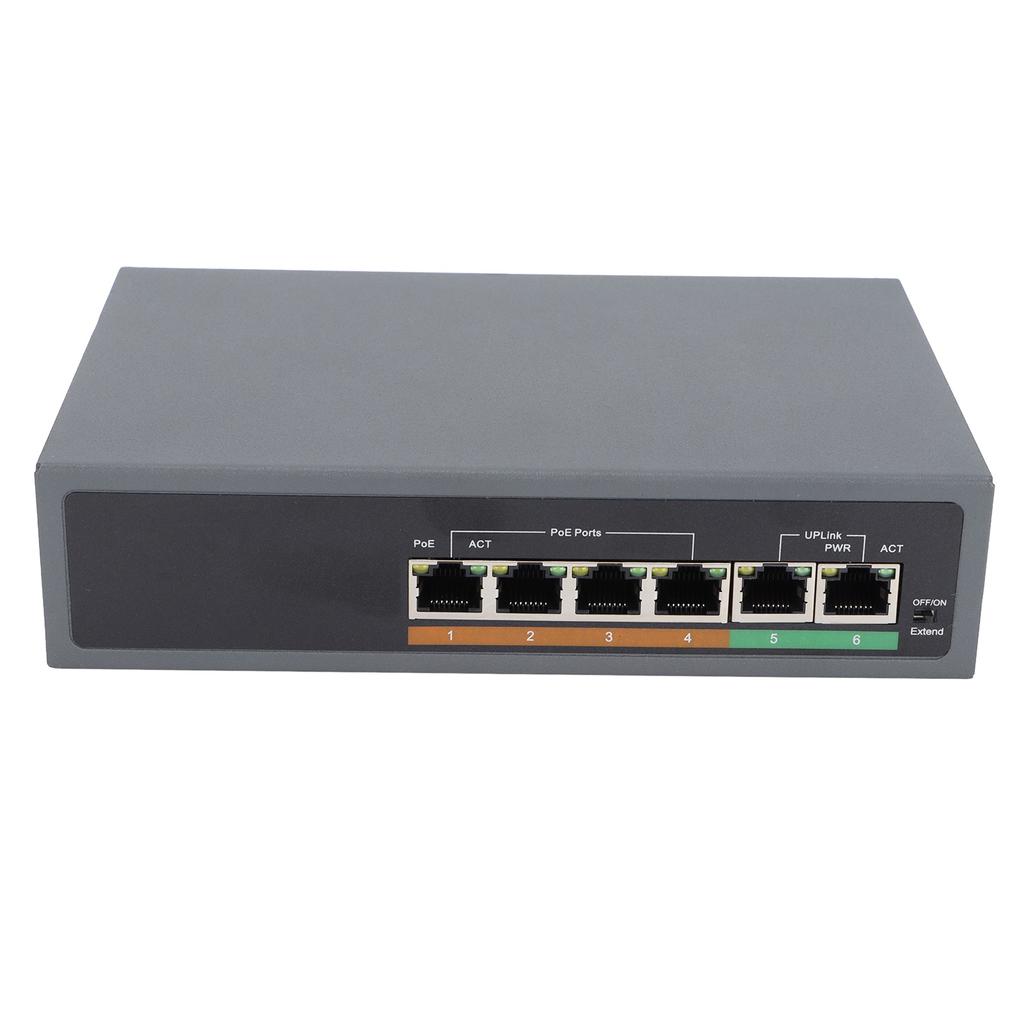 POE Switch IEEE802.3af at 100Mbps Small Compact Silent Desktop Fanless 6 Ports POE Switch for Access Point 100‑240V