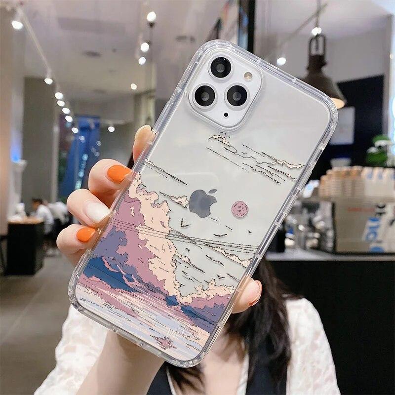 Корейский чехол для телефона с пейзажем заката Funda для iPhone 13, чехол для iPhone 11 14 12 Pro Max XR XS Max 7 8 15 Plus SE Mini, мягкий чехол