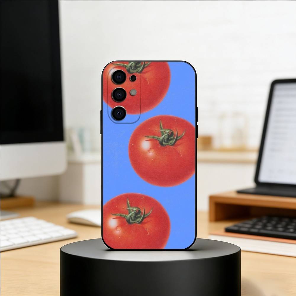 Tomato Fruit Clear Korean Cute ins Phone Case For Samsung S25,S24,S21,S22,S23,S30,Ultra,S20,Plus,Fe,Soft Silicone Black Cover