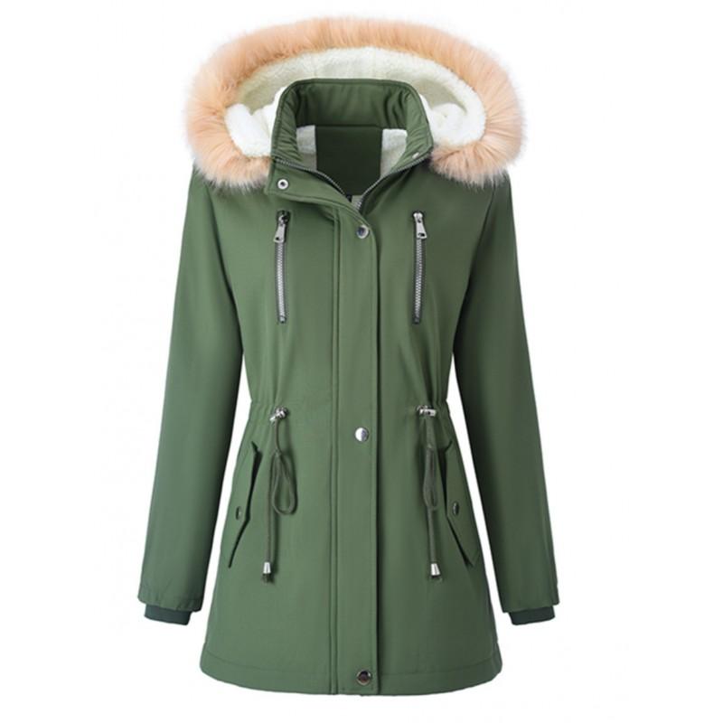 Womens Winter Parka Coat With Faux Fur Hood Sherpa Lining Drawstring Waist Warm Cotton Padded Outerwear