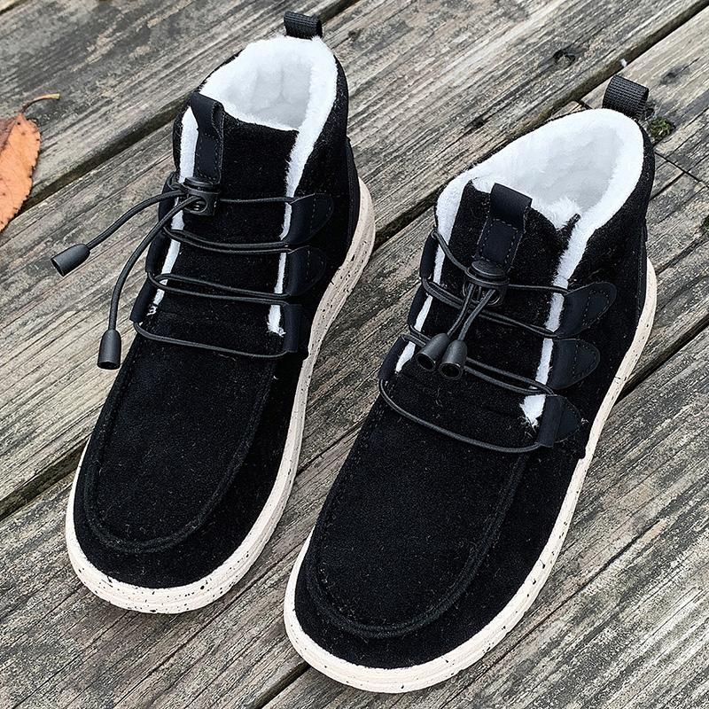 Fashion Women's Fashion Flat Ankle Boots Winter New Round Head Sleeve Suede with Wool Soft Sole Non-slip Comfortable Snow Boots