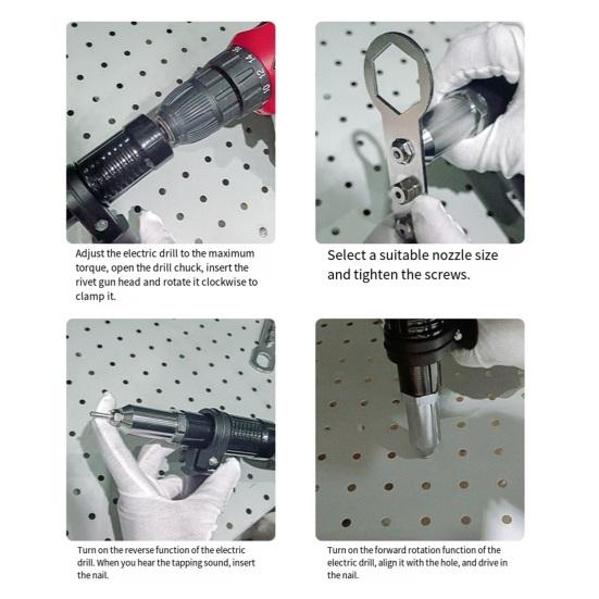 Набор адаптеров для дрели-заклепочника, шестигранный хвостовик 1/4 дюйма, электрические аккумуляторные дрели, насадка-отвертка для заклепочных гаек с вращением на 360 градусов