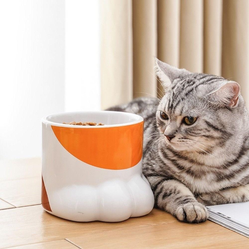 Slanted Mouth Ceramic Cat Bowl Large Capacity High Foot Bowl Drinking Bowl Water Bowl Pet Feeding