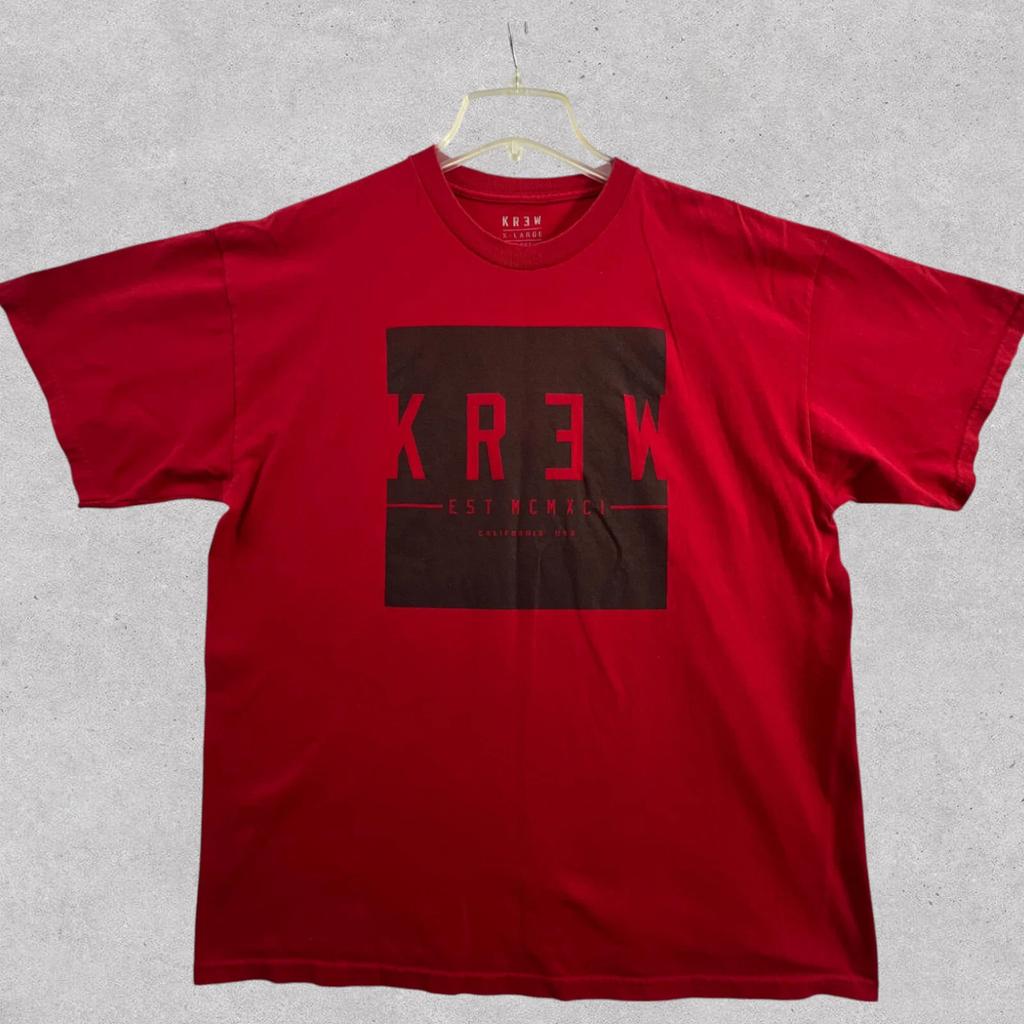 Krew Графическая футболка Мужская XL Красная Скейтбординг Скейт Короткий рукав Хлопок