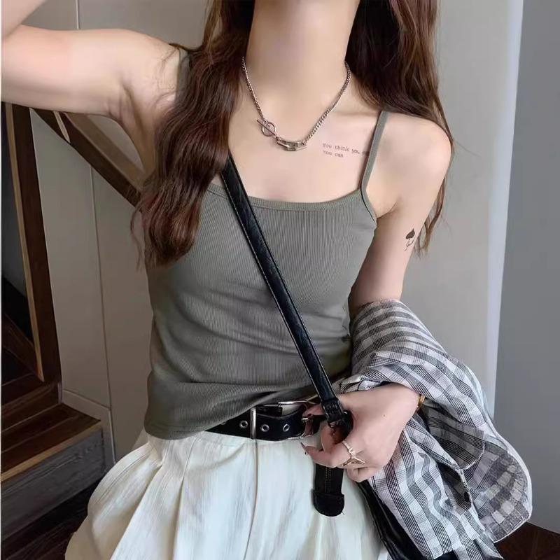 Весна и лето Чистый хлопок с нагрудной подкладкой Один маленький белый топ на бретельках для женщин с облегающей верхней одеждой Длинный жилет для женщин